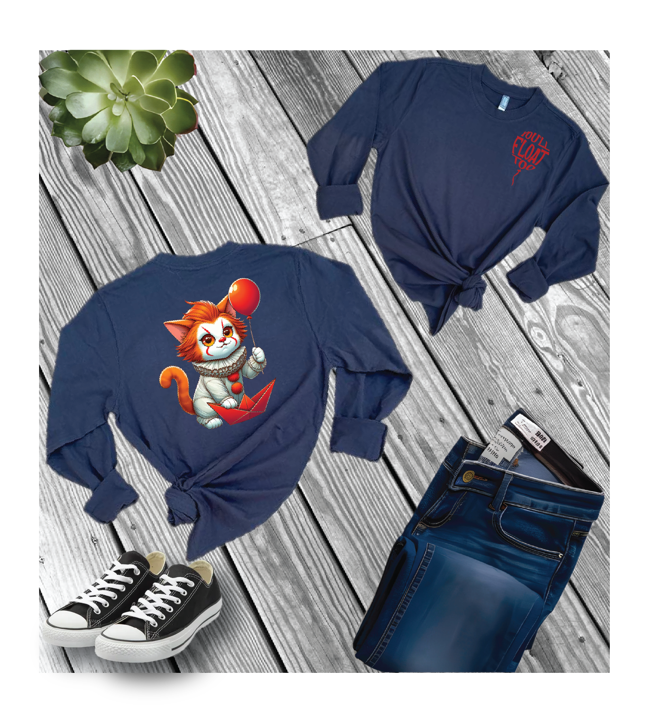 Cotton Heritage Heavyweight Long Sleeve T-Shirt (MC1186) with You'll Float Too DTF Design