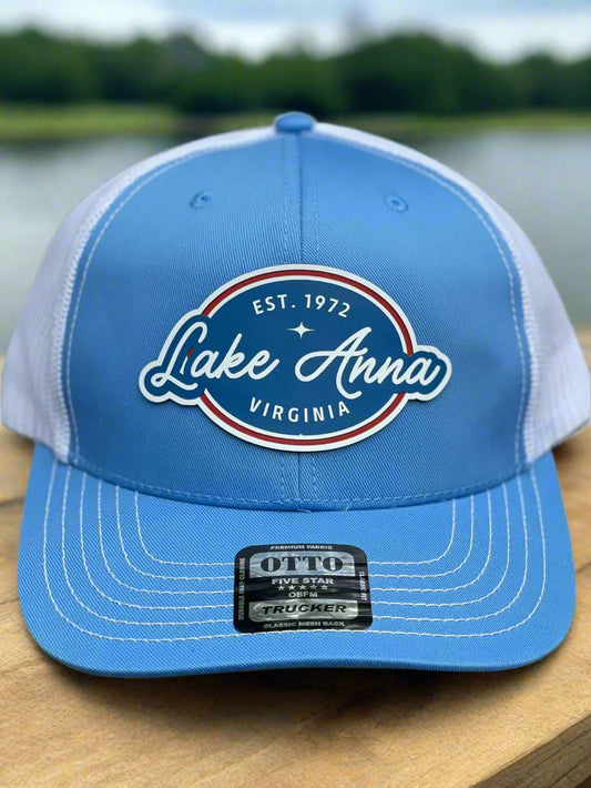 Blue and white cap with 'Lake Anna, Virginia' logo.
