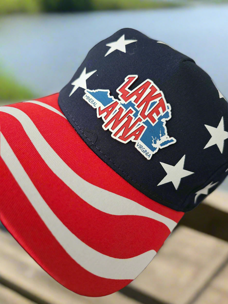 Cap with 'Lake Anna Virginia' text and American flag design