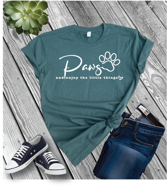 Cotton Heritage Unisex Short Sleeve T-Shirt (MC1040) With Paws and enjoy the little things Design
