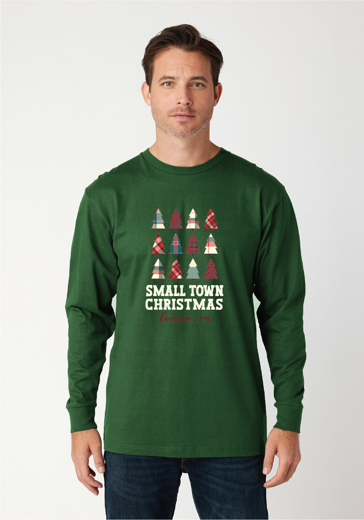 Men's Premium Long Sleeve Tee (MC1182) with Small Town Christmas Design DTF Design