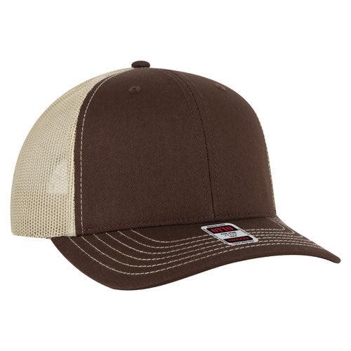 OTTO Cap 6 Panel Mid Profile Mesh Back Trucker Hat (112-1) - Kraft Life Custom Apparel