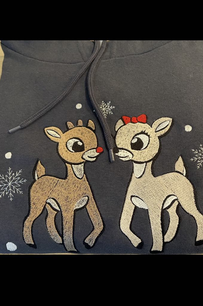 Cotton Heritage Lightweight Pullover Hoodie (M2500) with Rudolph & Clarice Embroidery Design