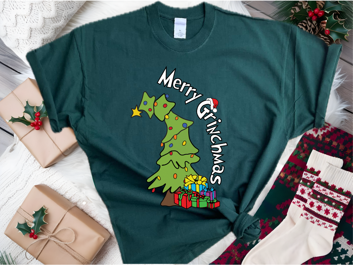 OTTO Unisex Heavyweight Comfy Holiday Designed Tee T-Shirt (651-201) Merry Grinchmas