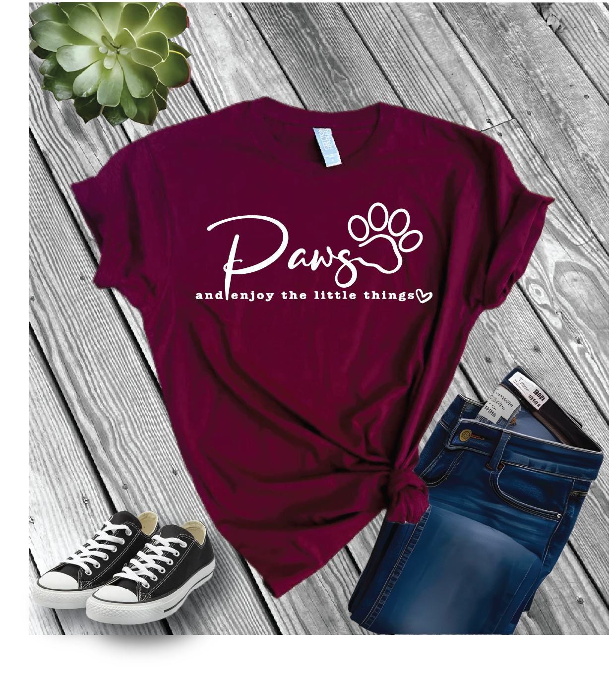 Cotton Heritage Unisex Short Sleeve T-Shirt (MC1040) With Paws and enjoy the little things Design