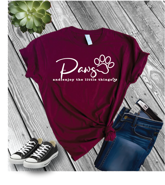 Cotton Heritage Unisex Short Sleeve T-Shirt (MC1040) With Paws and enjoy the little things Design