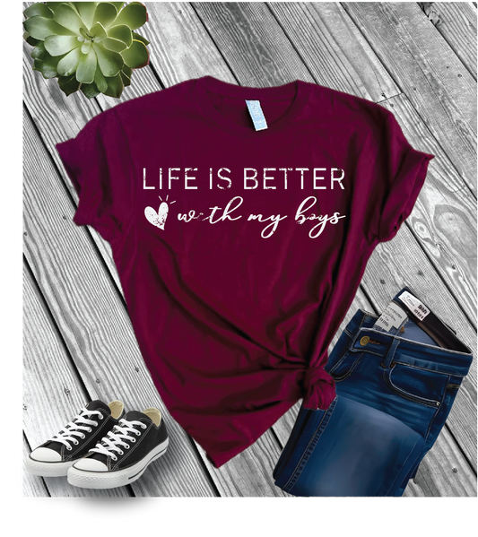 Cotton Heritage Unisex Short Sleeve T-Shirt (MC1040) With Life is better with my Boys/Girls Design