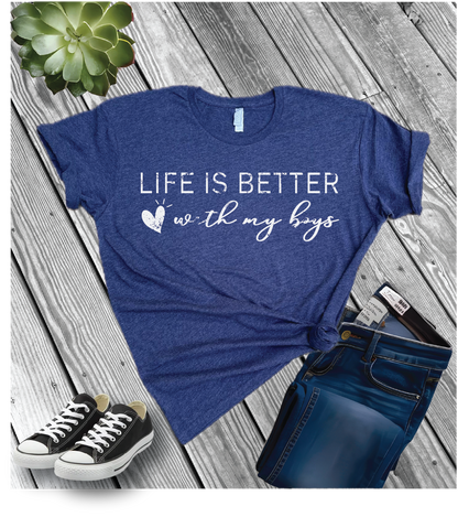 Cotton Heritage Unisex Short Sleeve T-Shirt (MC1040) With Life is better with my Boys/Girls Design