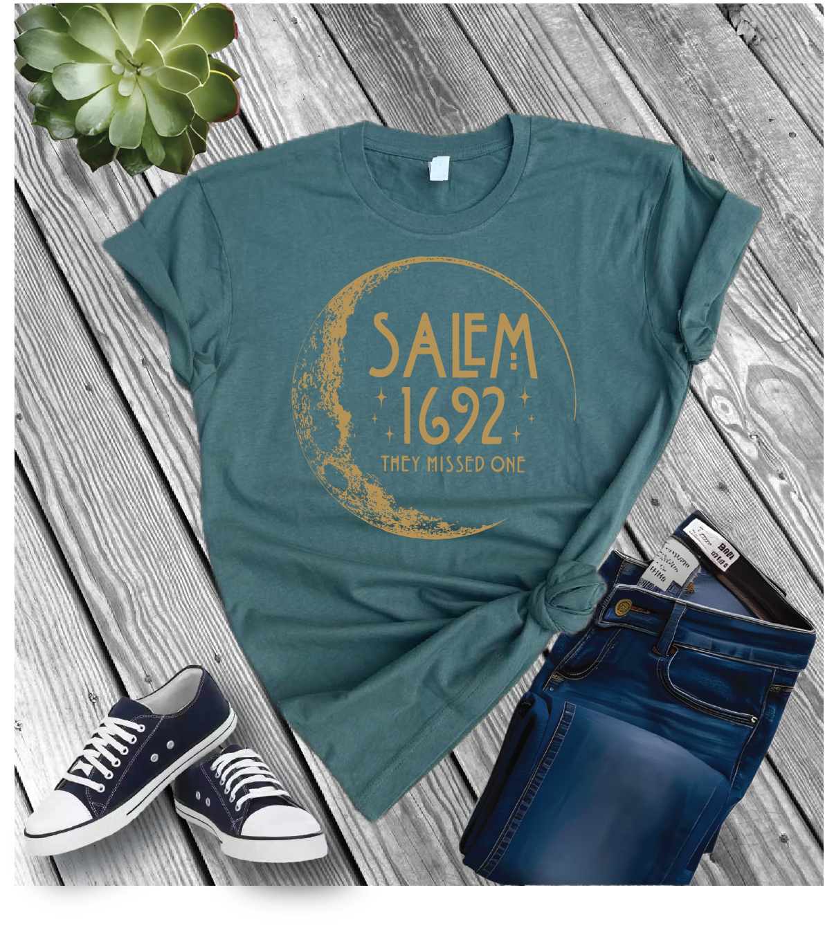 Cotton Heritage Unisex Short Sleeve T-Shirt (MC1040) With Salem 1692 and Lunar Moons DTF Design