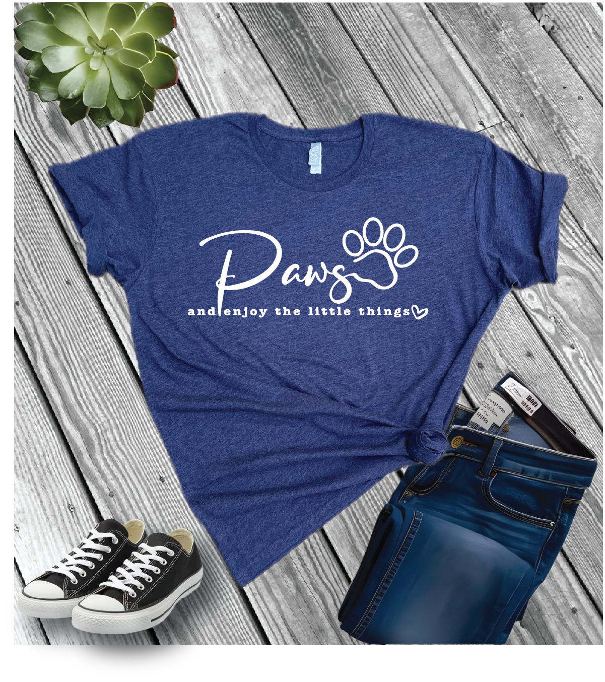 Cotton Heritage Unisex Short Sleeve T-Shirt (MC1040) With Paws and enjoy the little things Design