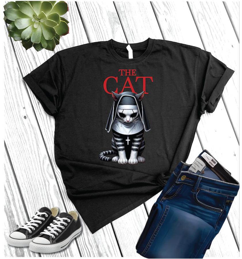 Cotton Heritage Unisex Short Sleeve T-Shirt (MC1040) With Funny Halloween Cat DTF Design