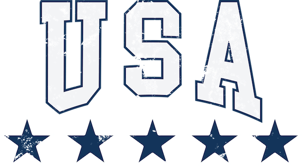 Blue outlined USA with 5 Blue Stars