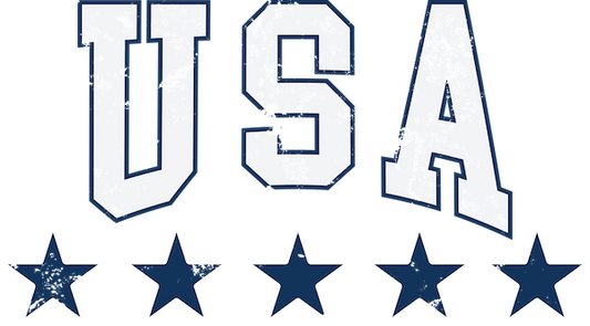 Blue outlined USA with 5 Blue Stars