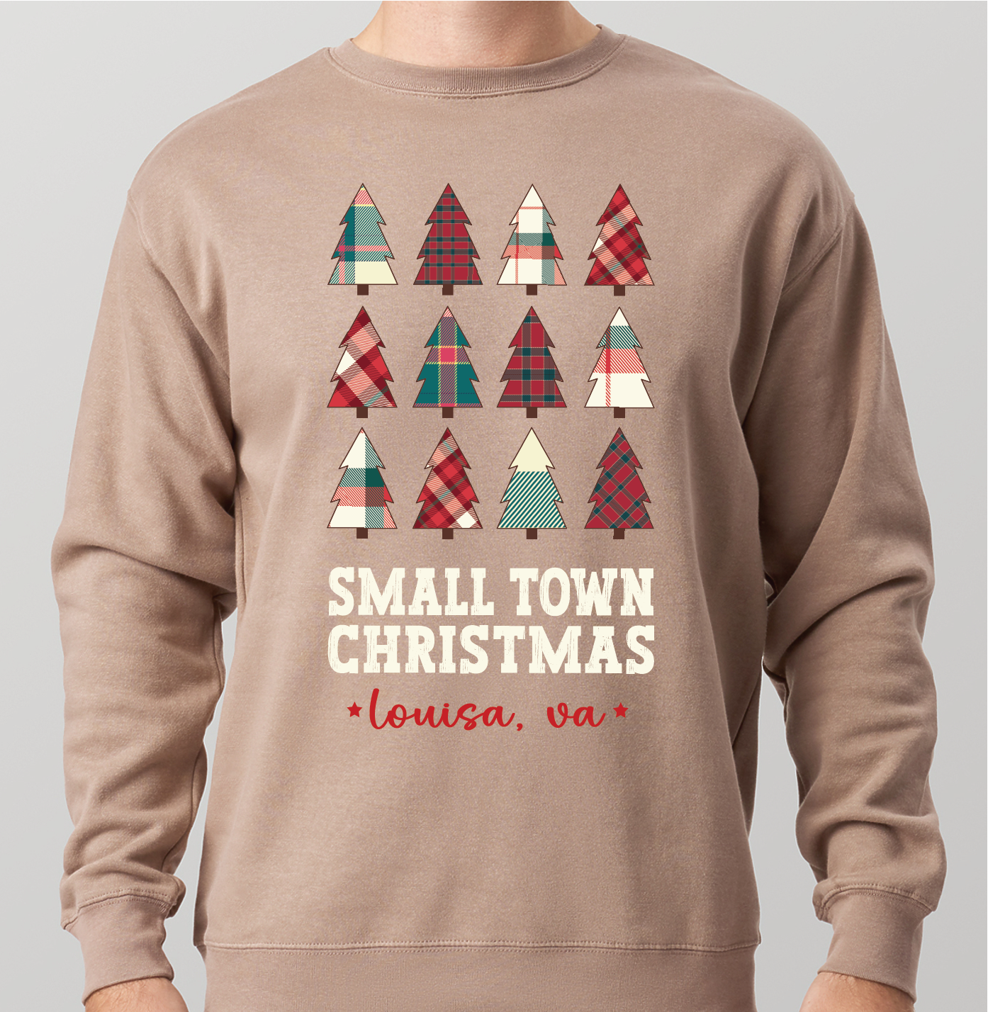 Cotton Heritage Lightweight Fleece Crewneck (M2460) with Small Town Christmas DTF Design