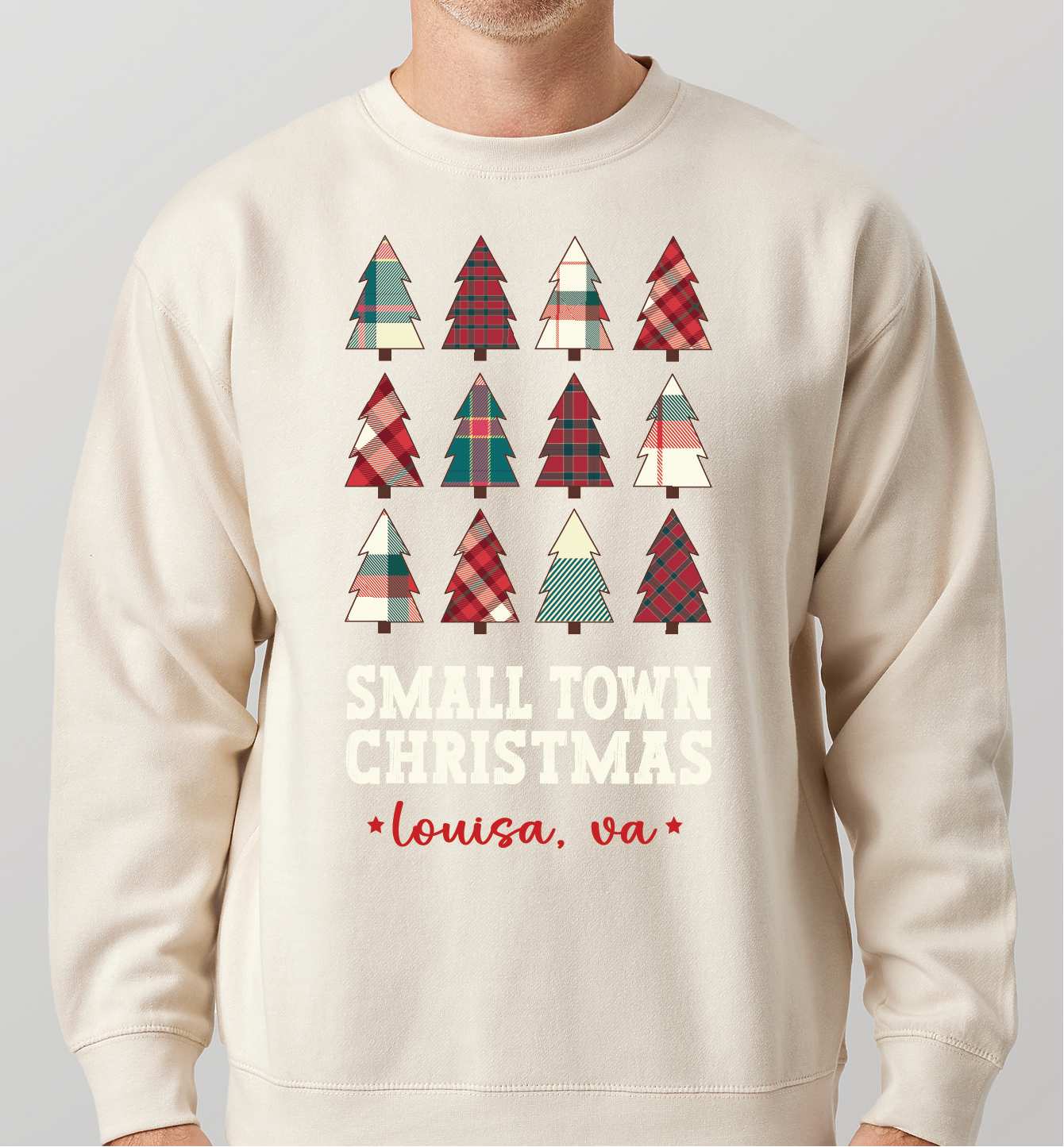 Cotton Heritage Lightweight Fleece Crewneck (M2460) with Small Town Christmas DTF Design