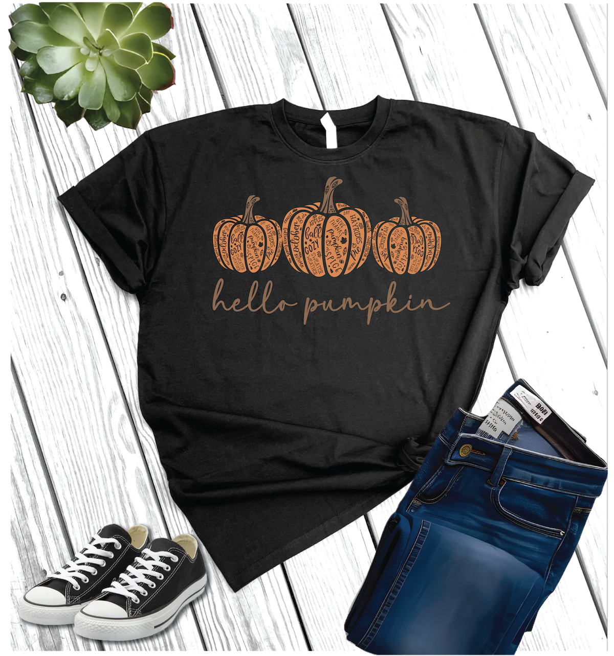 Cotton Heritage Unisex Short Sleeve T-Shirt (MC1040) With Hello Pumpkin DTF Design